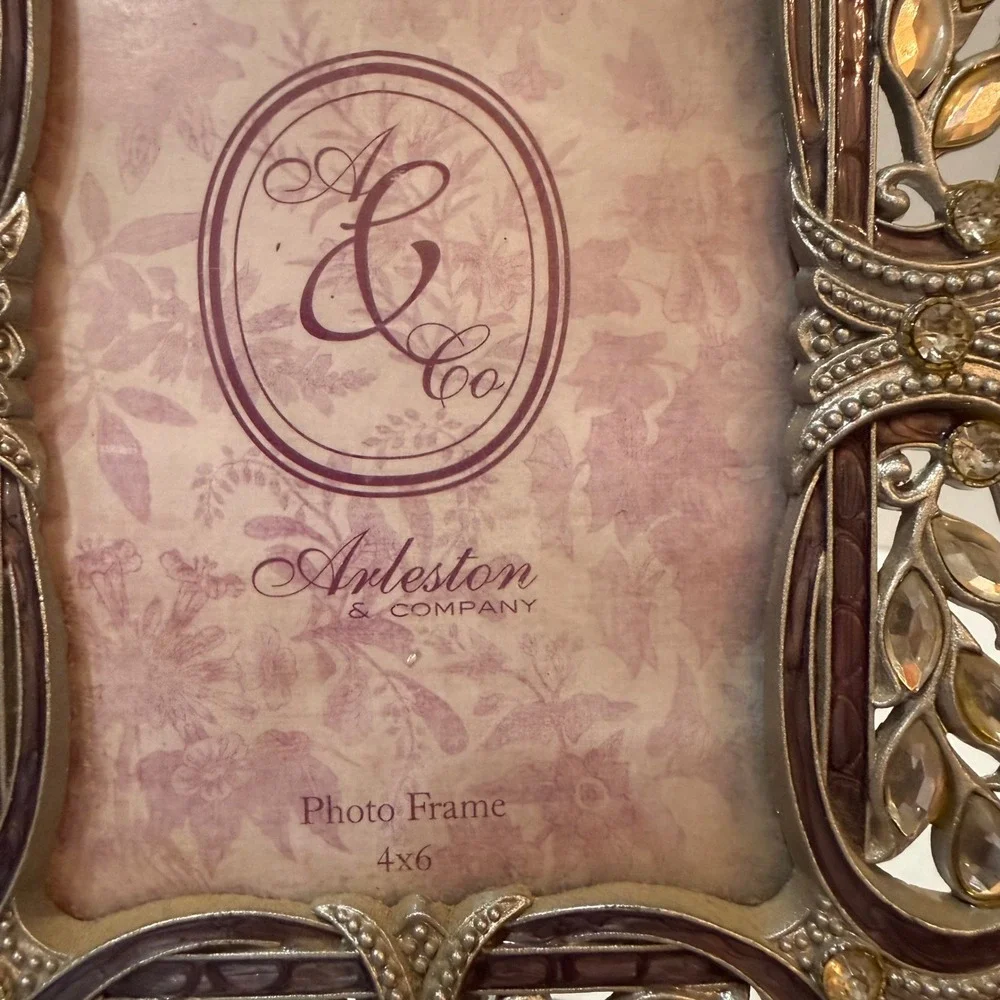 Hollywood Regency Inspired Jeweled Rhinestone 4x6 Picture Frame Ornate Silver
